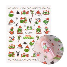 Naklejki do paznokci samoprzylepne świąteczne grinch Molly Nails JO-2580